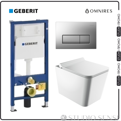 ПРОМО СЕТ конзолна тоалетна Boston Slim Rimless и структура за вграждане Geberit Delta 50 хром 