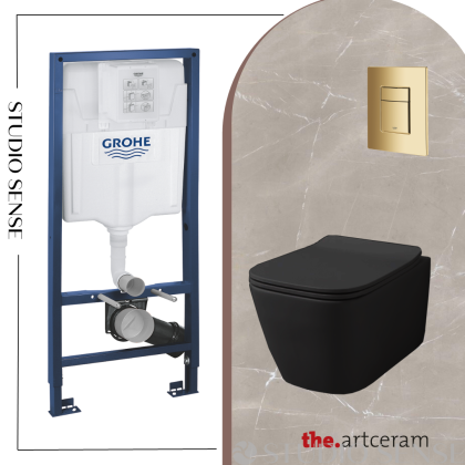ПРОМО СЕТ Grohe&A16 структура за вграждане с тоалетна и златен бутон 