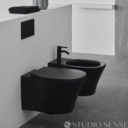 Черна конзолна тоалетна чиния Connect Air RimLS+ 54 Silk Black 