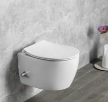 ПРОМО СЕТ тоалетна Sentimenti Rimless с вградено биде и смесител, структура Grohe и златен бутон Skate Cosmopolitan  