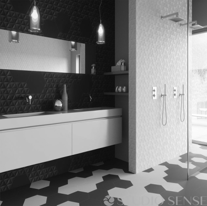 Hexa Black&White Hexagon Stoneware Bathroom&Kitchen Tiles