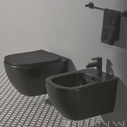 Черна конзолна тоалетна чиния Tesi AquaBlade 54 Silk Black 