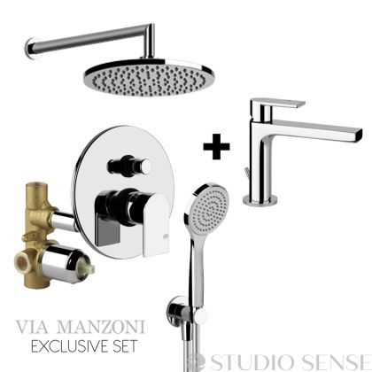Via Manzoni Round Exclusive Concealed Shower Set+Basin Mixer