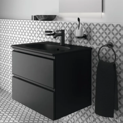 Черен шкаф за баня Tesi 60 с черна мивка 