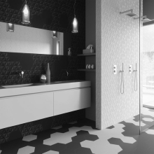 Шестоъгълни плочки гранитогрес за баня и кухня ITT Hexa Black&White