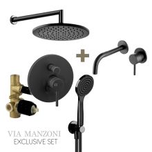 Комплект черен вграден душ+смесител за мивка Via Tortona Exclusive 