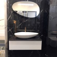 Шкаф за баня с релефно чело Fresca 3D 90, с черна кант дръжка 