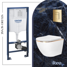 ПРОМО СЕТ тоалетна Carlo Gold Edge, структура Grohe и златен бутон Skate Cosmopolitan  