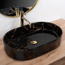 Nadia 60 Black Marble Shiny Edge Sit-on Washbasin